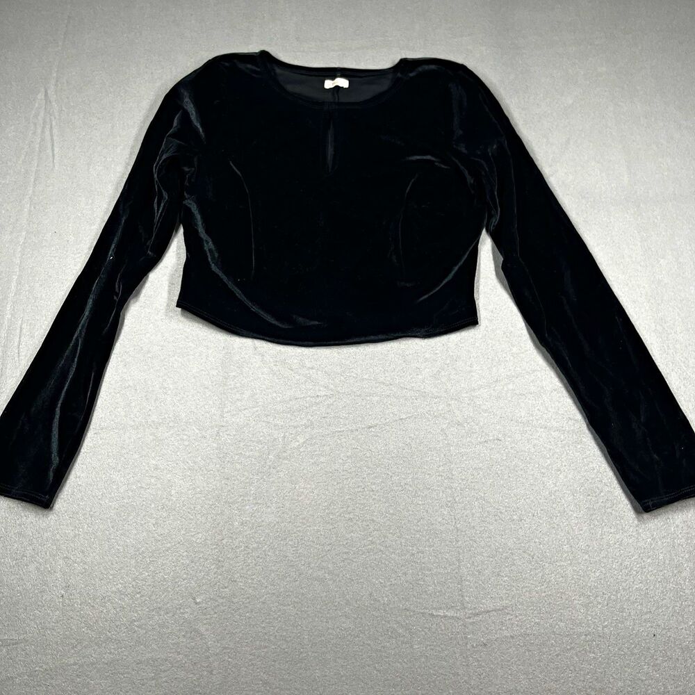 Hollister Women's L Black Velvet Cropped Long Sleeve witchy fairy goth